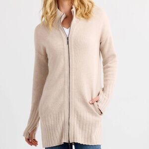 PURA Cashmere Zip Up Cardigan, Oatmeal